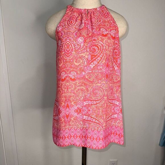 Cynthia Rowley Hot Pink Boho Paisley Y2K Halter Neck Chiffon Tank Top Womens M - Picture 9 of 9